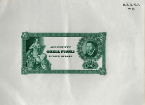 Test Note Orell Füssli SWITZERLAND "100" on French Wmk Security Paper OBXNF 90 - Picture 1 of 3