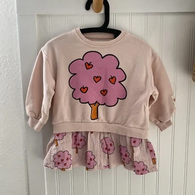 Zara Baby девочек контрастный Apple сердце плюшевый розовый платье 1,5 лет (18 м) новый с Ярлыками - Изображение 1 из 4