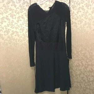 Halston Heritage Black Mesh Sheer Satin A-Line Dress Size 4 - Picture 1 of 9