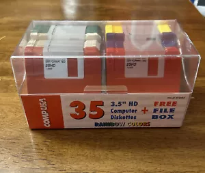 Sealed 3.5" HD Diskettes floppy disk 35 pack Compusa Rainbow Colors 2sHD Box - Picture 1 of 6