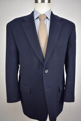 Chaps Solid Navy Blue Wool/Silk/Cashmere Blend Two Button Blazer Size: 44R - Image 1 of 4