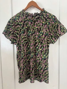 Top floral negro multicolor manga corta Banjanan para mujer L - Imagen 1 de 4