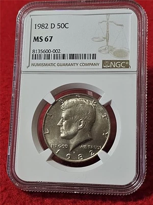 1982-D UNCIRCULATED KENNEDY HALF DOLLAR  NGC MS 67                   #T6166 - Image 1 of 2