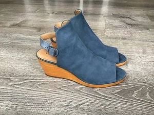 Lucky Brand Womens 9 Keralin Blue Leather Suede Wedge Slingback Strap Sandal - Picture 1 of 13
