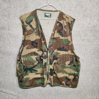 Vintage Saf T Bak Woodland Camo Hunting Vest Zip Game Pouch Men's Made USA - Image 1 of 4