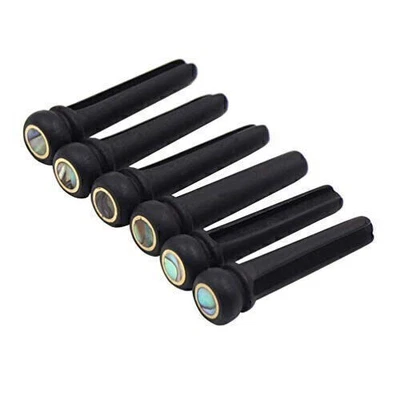 6 Pcs New Acoustic Guitar Ebony Bridge Pins With Abalone Dot Brass Circle Skirt - image 1 of 4