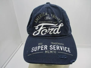 Ford Hat Cap Strap Back Navy Blue Super Service Distressed Racing Mens 1903 - Picture 1 of 8