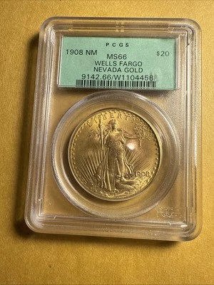 1908 NM MS66 Wells Fargo OGH $20 Gold Very Rare Gem Coin - Image 1 of 4