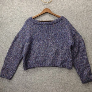 Oversized Crop Sweater Womens M Purple Blue Speckled Chunky Wool Boho GRLFRND - Picture 1 of 13