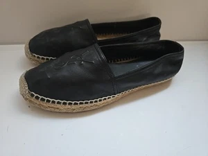Saint Laurent YSL Logo Espadrille Size 37/ US 7 in Black Leather - Picture 1 of 9