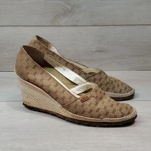 Vintage Gucci Y2K Womens Logo Canvas Pump Wedge Sandals shoes sz 9 - Picture 1 of 16