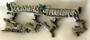 Vintage Signed JJ Jonette Seasons Greetings Brooch ~ Santa and Reindeer - Picture 1 of 2