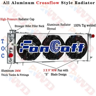 4 Row Radiator Shroud Fan For 1984-2001 Jeep Cherokee XJ/ Comanche 2.5L 4.0L AT Foto 1 de 4