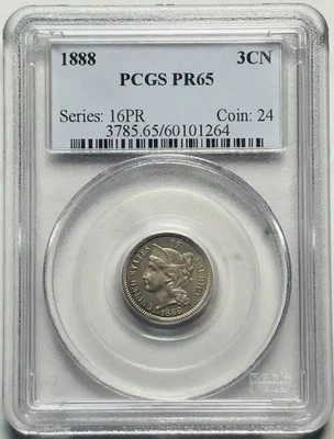 1888 P Three Cent Pieces (Nickel) PCGS PR-65 Proof Chipped Case! - Image 1 of 2