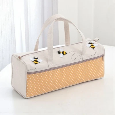 HOBBY GIFT Bee Design Long Knitting Bag – Applique Design with Wool Dispenser Hole - 45cm