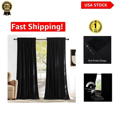 Versátiles cortinas oscuras de terciopelo negro 96" - Elegantes tratamientos térmicos para ventanas Foto 1 de 4