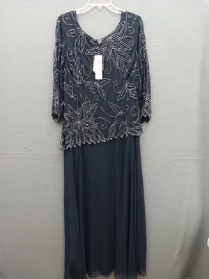 Maxi para mujer JKara línea A 14W azul marino con cuentas florales Foto 1 de 4