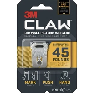 3M CLAW Drywall Picture Hangers 45 lb. / 3-pack - NEW - Picture 1 of 4