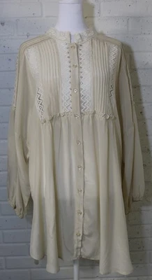 4 Love and Liberty Johnny Was 蕾丝水钻束腰外衣 XL 码 100% 真丝白色 — 第 1/4 张图片