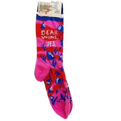 Calcetín Azul Q Crew Mujeres Niño Dear Wine Sí Botella Vidrio Flor Púrpura Rojo Nuevo con Etiquetas NUEVO Foto 1 de 4