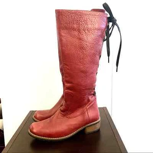 Wolky Hayden Tall Lace Up Leather Flat Knee Length Cowgirl Boots Red Womens 6 - Picture 1 of 10
