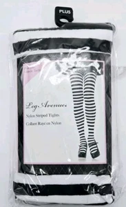 1X-2X Tights Opaque Women's Plus Size Striped Black/White Leg Avenue 7100 - Picture 1 of 5