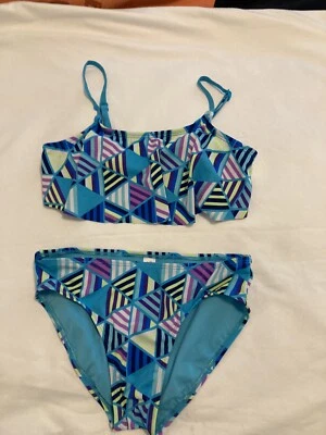 Justice Niñas Bikini Traje De Baño Talla 14 Flutter Top Azul Verde Forrado Foto 1 de 4