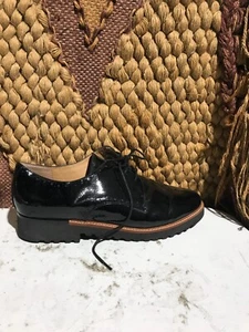 Franco Sarto Carlee Black Shiny Lace Up Oxford Loafers Shoes Women Size 10M - Picture 1 of 8
