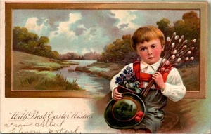 With Best Easter Wishes Little Boy Embossed Postcard - Picture 1 of 2