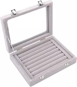 7 Slots Velvet Glass Ring Jewelery Display Storage Box Tray Case Holder Earring - Picture 1 of 6