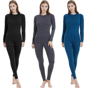 Conjunto de capa base 100 % lana merino para mujer invierno cálido UT Crew Top largo Johns inferior - Imagen 1 de 51