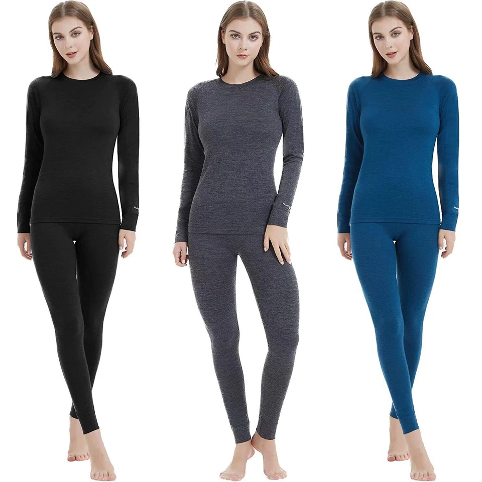 Womens 100% Merino Wool Base Layer Set Winter Thermal Underwear Top Long Johns - Image 1 of 4