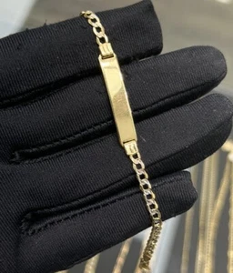 14 K Solid Italian Gold Diamond Cut Baby Bracelet,Free Name Engraving (Esclava) - Picture 1 of 5