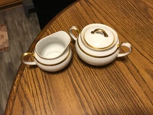 Noritake Nippon "The Yukon" sugar bowl & creamer, white & gold trim - Picture 1 of 4