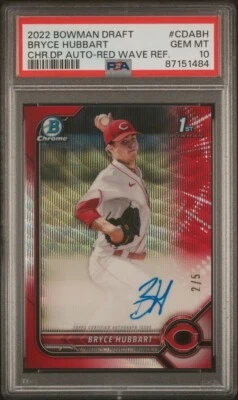 2022 BRYCE HUBBART Bowman Chrome Red Wave Refractor Auto #/5 PSA 10 Autograph - Image 1 of 2