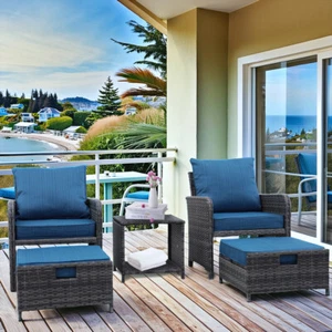 5 Pieces Patio Furniture Set Outdoor Chairs with Ottomans Conversation Furniture - Picture 1 of 11