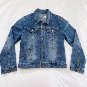 Y2K Vintage BUBBLE GUM Girls sz L - Button Up Distressed Denim Jacket 95% Cotton - Picture 1 of 9