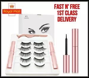 Waterproof Magnetic Eyeliner with Eyelashes and Tweezer 5 Pairs Set Long Lashes - Picture 1 of 24