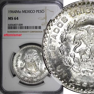 Mexico ESTADOS UNIDOS MEXICANOS Silver 1964 Peso Jose Morelos NGC MS64 KM#459(9) - Picture 1 of 4
