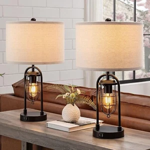 Industrial Table Lamp Set 2 Nautical Mid Century Modern Farmhouse Country 21.5" - Picture 1 of 24