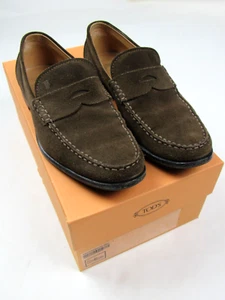 TOD'S Men’s Suede Brown Leather Penny Loafer W/ Box Size US 6 Moc Toe Dress Shoe - Picture 1 of 15