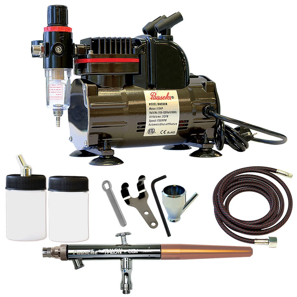 PAASCHE AIRBRUSH Paasche 1/5 HP Airbrush Compressor w/ TS Double Action Siphon Feed Airbrush Set