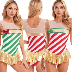 Womens Candy Cane Costume Striped Leotard Dress Halloween Party Dancewear AU - Picture 1 of 27