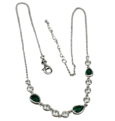 Collana in Argento 925 Donna Firmata catenina puntiluce rotondi e a goccia verdi - Immagine 1 di 4
