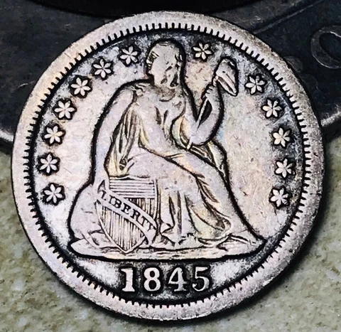 1845 Seated Liberty Dime 10c Ungraded Choice 90% Silver US Coin CC18404 Cover