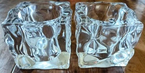 Partylite Glass Ice Cube Candle Holders Clear Heavy  - Picture 1 of 2
