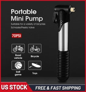 Mini Bike Pump Portable Bicycle Tire Ball Air Inflator Presta Schrader 70PSI US - Picture 1 of 13