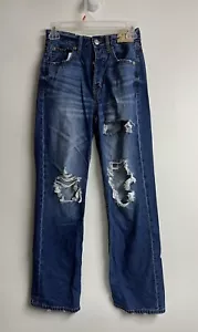 Aeropostale 90's Baggy Ripped Woman Destroyed Blue Jeans Size 0 ButtonFly - Picture 1 of 10