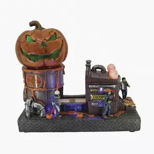 10" Polyresin LED Village Haunted Pumpkin Pie Manufacturing Halloween Decor - Picture 1 of 8