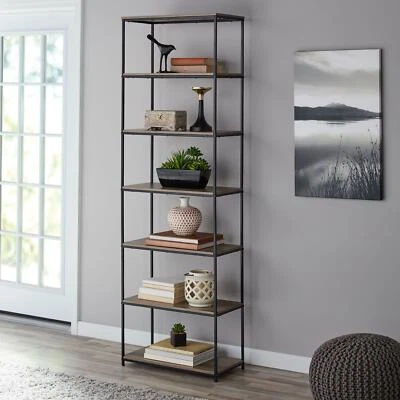 71" Metal Frame Bookcase, 6 Shelves Display Office Living Room Den Rustic Brown - Image 1 of 3